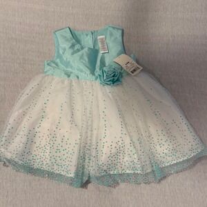 George Baby Girls Dress baby blue White Tulle Glitter Rosette 6-9M‎ NWT